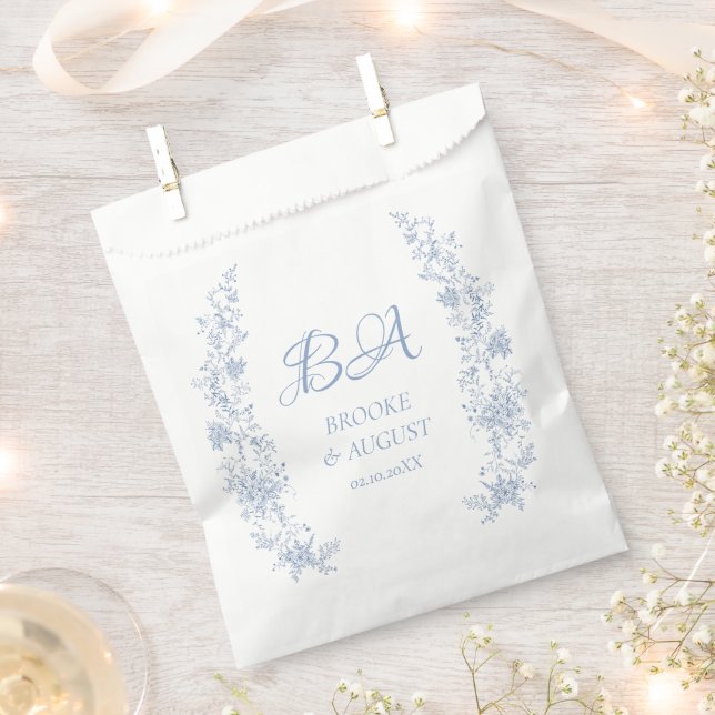 Monogram Dusty Blue Wedding Favour Bag (Clipped)