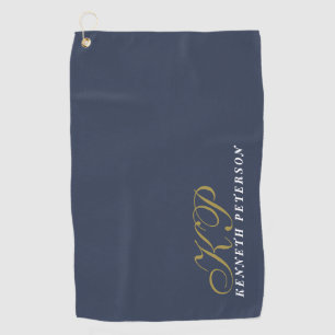 Monogram Dusty Navy Blue Gold White Name Chic Men Golf Towel