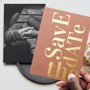 Monogram Dusty Orange Terracotta Save The Date