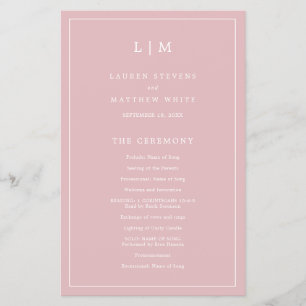 Monogram Dusty Rose Budget Wedding Program Flyer