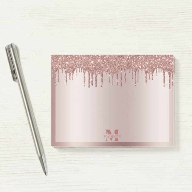 Monogram Dusty Rose Gold Dripping Glitter Metallic Post-it Notes (Creator Uploaded)