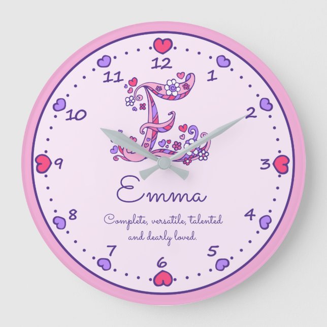 Monogram E Emma hearts name meaning clock (Front)
