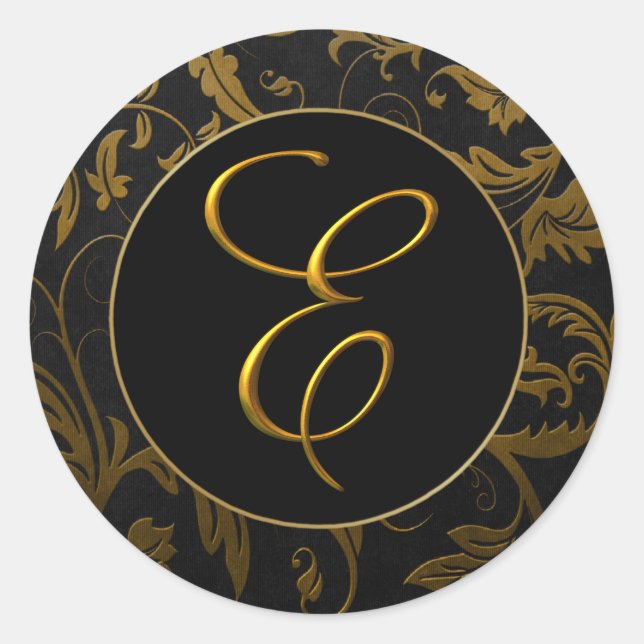 Monogram E Gold and Black Damask Wedding Seal (Front)