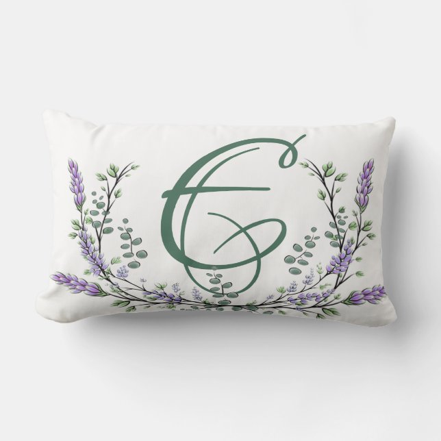 Monogram E Lavender Eucalyptus Lumbar Cushion (Front)