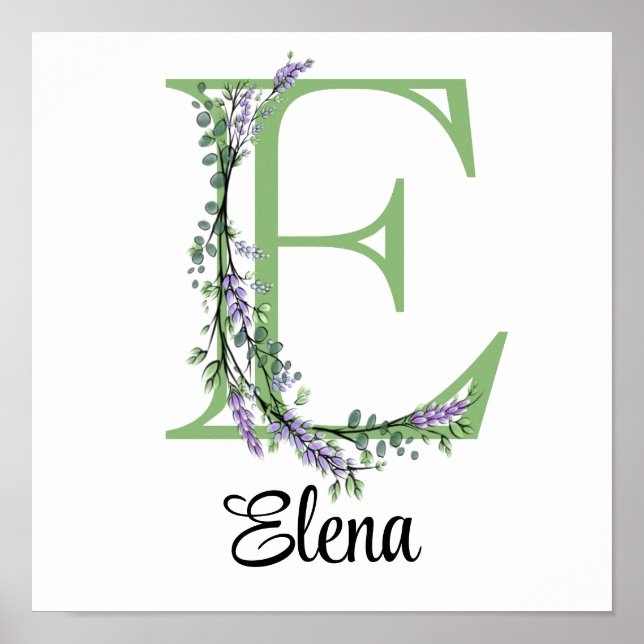Monogram E Lavender Eucalyptus  Poster (Front)