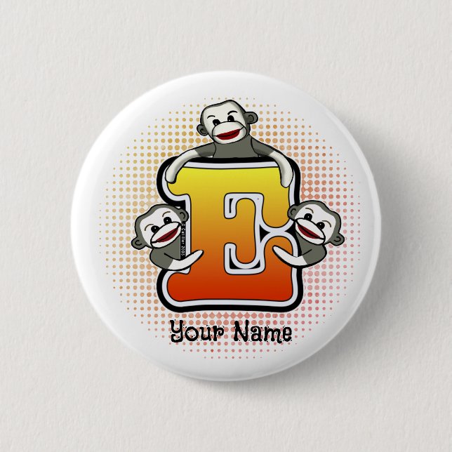 Monogram E Sock Monkey  6 Cm Round Badge (Front)