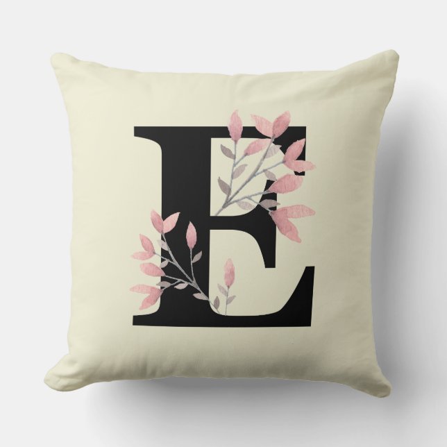 Monogram E with Pink Floral Sprays Cushion (Front)
