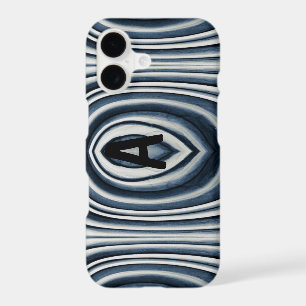 Monogram, Earth Toned Blue Abstract Pattern