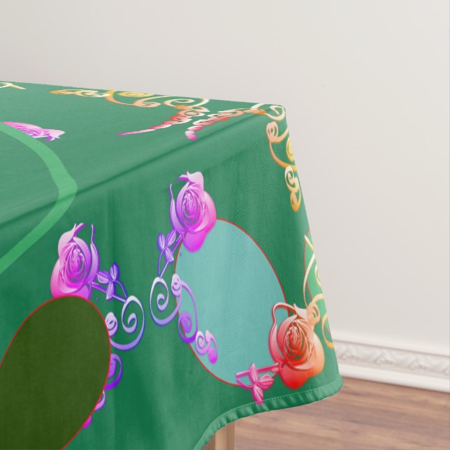 Monogram Easter Eggs Rose Patterned  Tablecloth (In Situ)