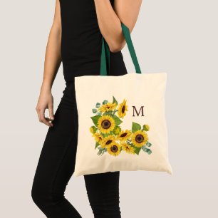 Monogram Ecalyptus Sunflower Bouquet Tote Bag