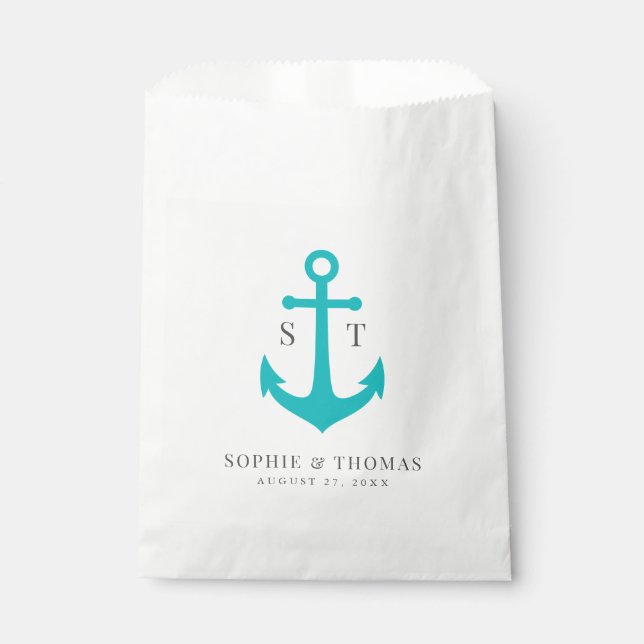Monogram Editable Colour Anchor Nautical Wedding Favour Bag (Front)