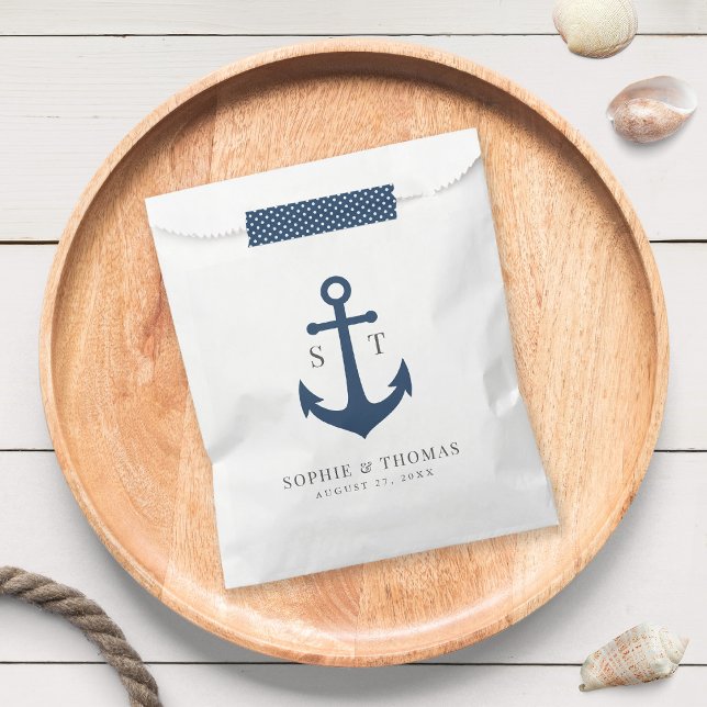 Monogram Editable Colour Anchor Nautical Wedding Favour Bag (Creator Uploaded)