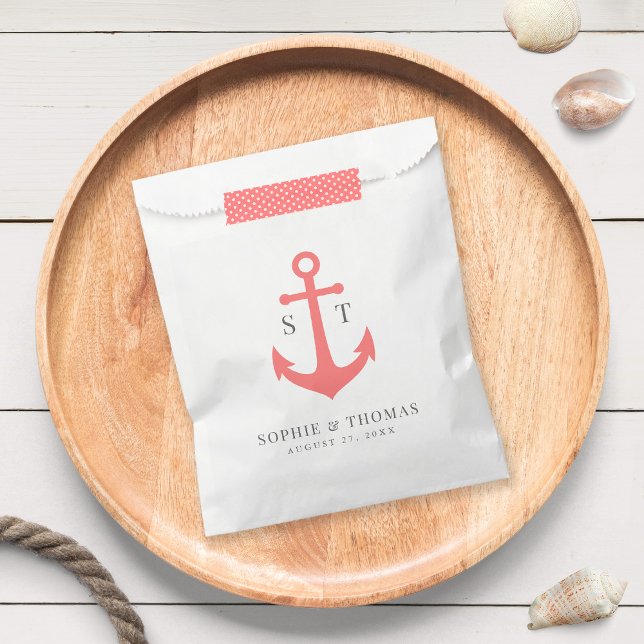 Monogram Editable Colour Anchor Nautical Wedding Favour Bag (Creator Uploaded)