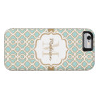 Monogram Eggshell Blue and Gold Quatrefoil