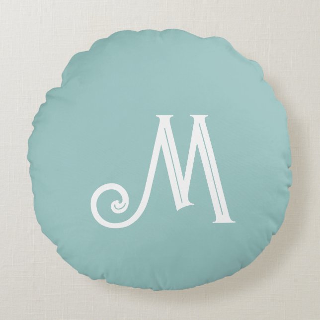 Monogram Eggshell Blue Round Cushion (Front)