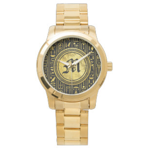 Monogram Egyptian Ancient Gold hieroglyphs Watch