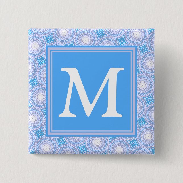 Monogram Electric blue circles pattern 15 Cm Square Badge (Front)