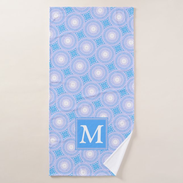 Monogram Electric blue circles pattern Bath Towel (Bath Towel)