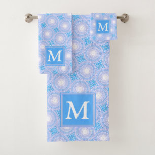 Monogram Electric blue circles pattern Bath Towel Set