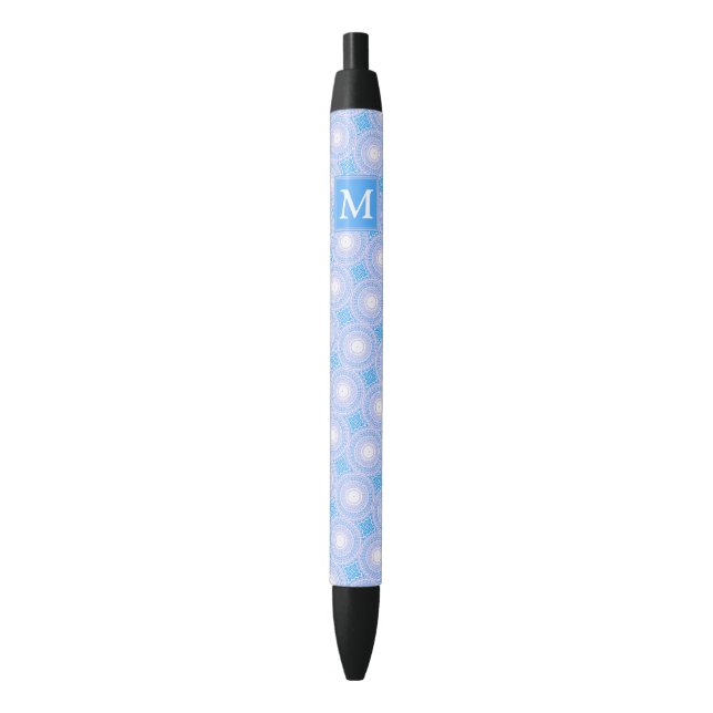 Monogram Electric blue circles pattern Black Ink Pen (Front Vertical)
