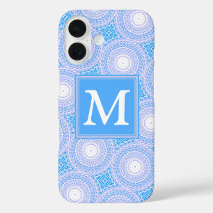 Monogram Electric blue circles pattern iPhone 16 Case
