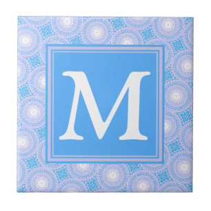 Monogram Electric blue circles pattern Ceramic Tile
