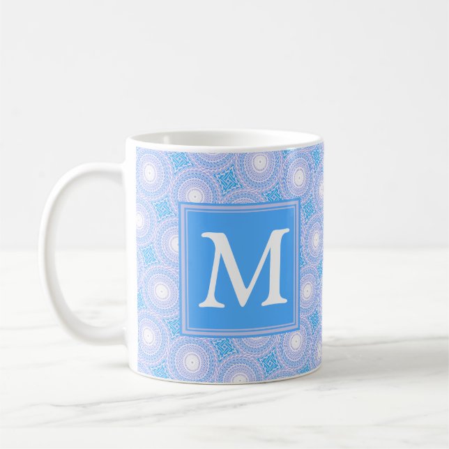 Monogram Electric blue circles pattern Coffee Mug (Left)