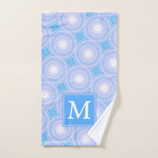 Monogram Electric blue circles pattern Hand Towel (Hand Towel)