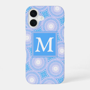 Monogram Electric blue circles pattern iPhone 16 Case