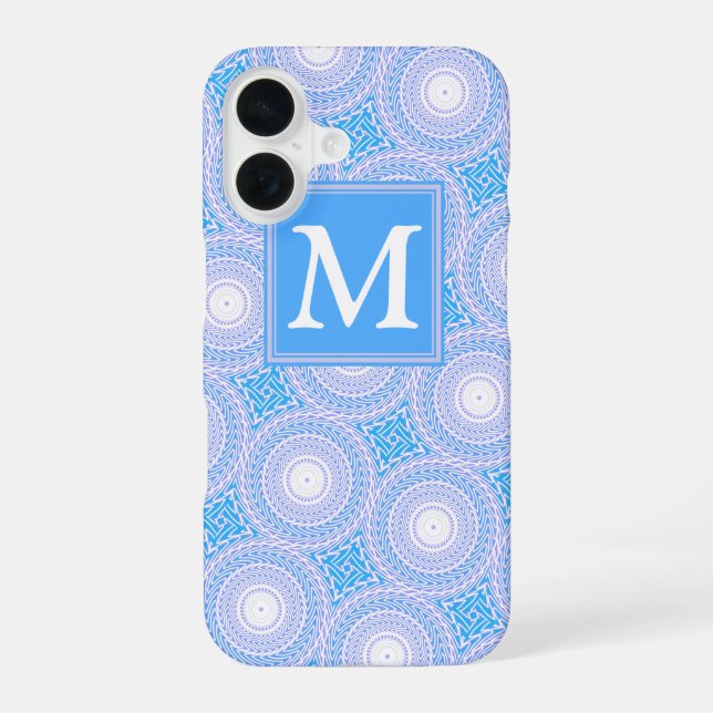 Monogram Electric blue circles pattern iPhone 16 Case (Back)