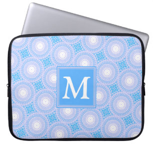 Monogram Electric blue circles pattern Laptop Sleeve