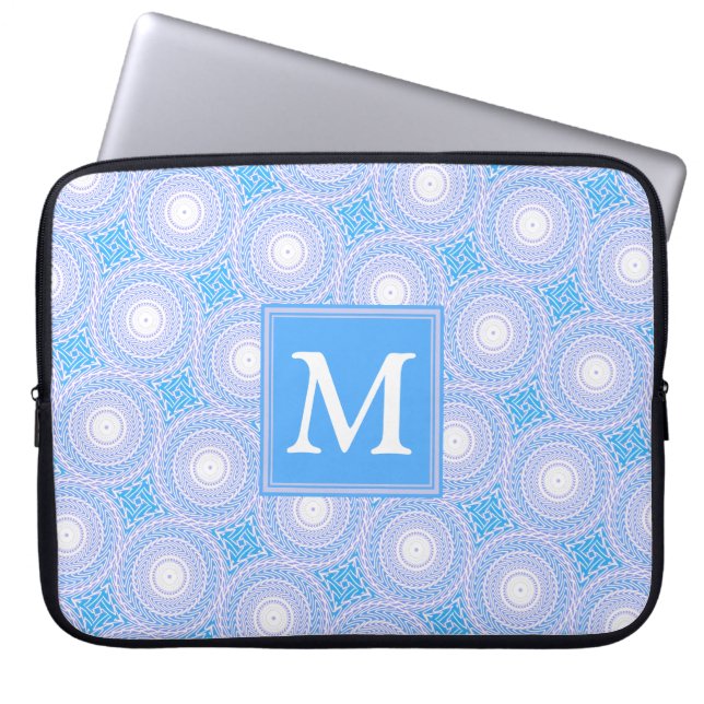 Monogram Electric blue circles pattern Laptop Sleeve (Front)