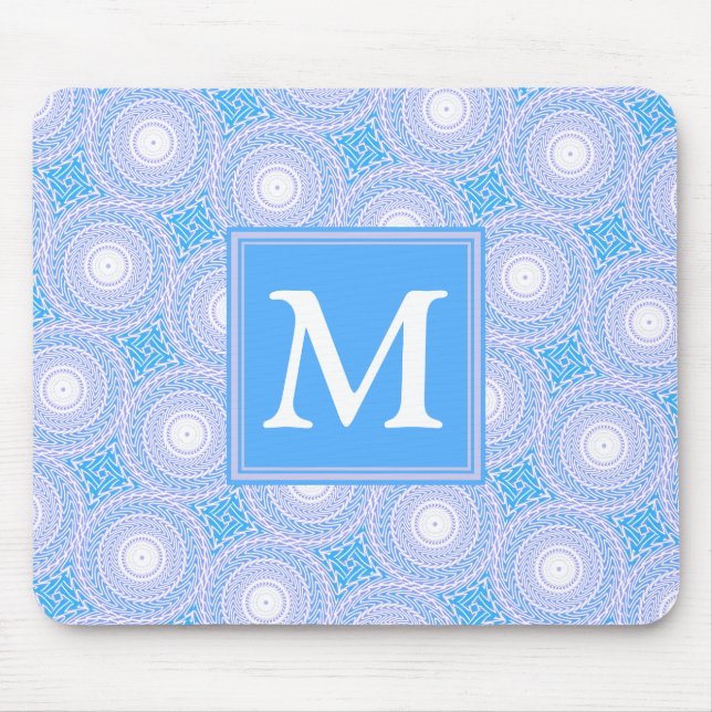 Monogram Electric blue circles pattern Mouse Pad (Front)
