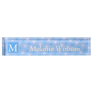Monogram Electric blue circles pattern Nameplate