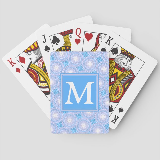 Monogram Electric blue circles pattern Playing Cards (Back)