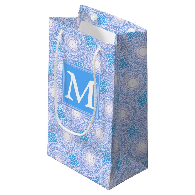 Monogram Electric blue circles pattern Small Gift Bag (Front Angled)
