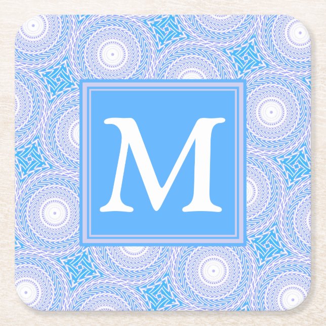 Monogram Electric blue circles pattern Square Paper Coaster (Front)