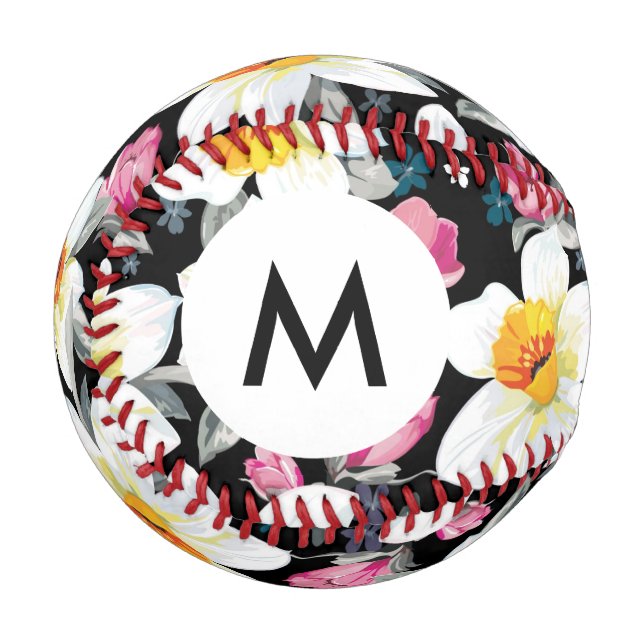 Monogram Elegance pattern with narcissus flowers Baseball (Front Left)