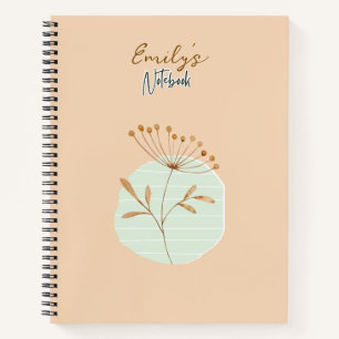 Monogram Elegant abstract and dried flowers Peach Notebook