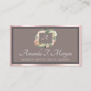 Monogram Elegant Appointment  Rose Floral Frame Business Card