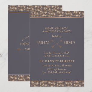Monogram. Elegant Art Deco Valentine Day Party. Invitation