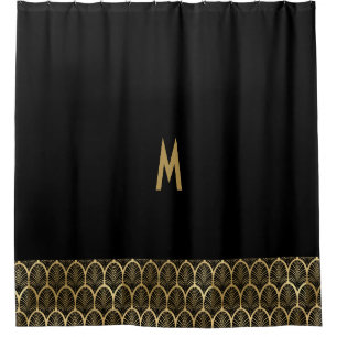 Monogram Elegant Black and Gold Art Deco Gatsby Shower Curtain