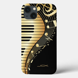 Monogram Elegant Black And Gold Music Notes Design iPhone 13 Case