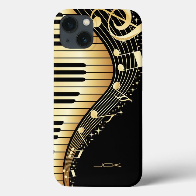 Monogram Elegant Black And Gold Music Notes Design Case-Mate iPhone Case (Back)