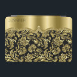 Monogram Elegant Black And Gold Vintage Damasks iPad Mini Cover<br><div class="desc">Elegant black and gold vintage ornate floral damasks pattern. Available on other products. Customisable monogram.</div>