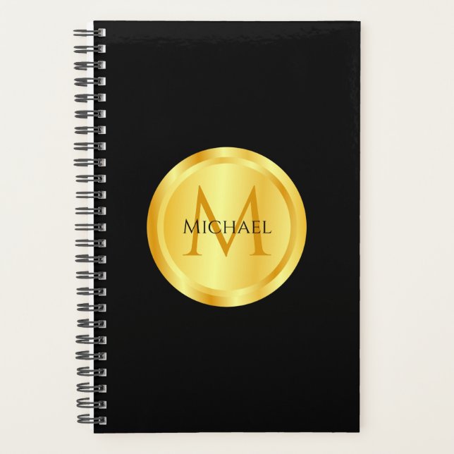 Monogram Elegant Black Gold Modern Template Planner (Front)