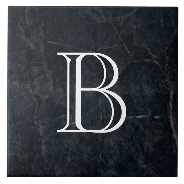 Monogram Elegant Black Stone Texture Ceramic Tile (Front)