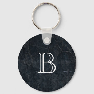 Monogram Elegant Black Stone Texture Key Ring