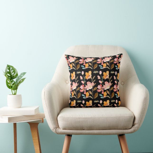 Monogram Elegant Black Watercolor  Cushion (Chair)