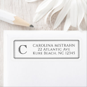 Monogram Elegant Black White Border Stationery Return Address Label